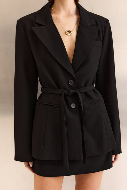 Noir Tailored Cinched Blazer in Black - Sleek, Structured & Figure-Flattering
