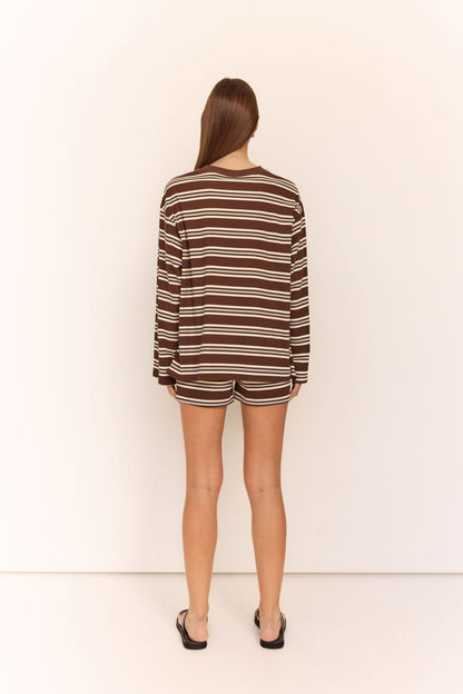 Kaia Shorts in Chocolate/Butter Stripe