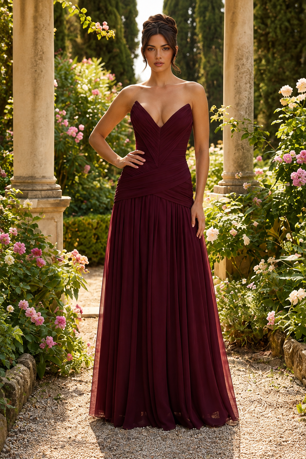 Vestido largo Batur- Laca cereza